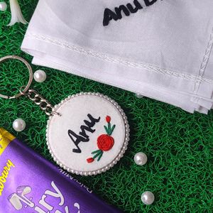 Name Embroidery Keychain+Personalised Handkerchief