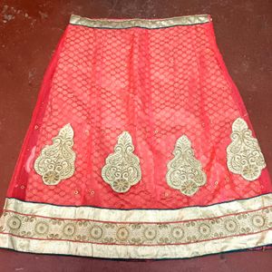 Beautiful Coral Golden Lehenga/ Umbrella Skirt