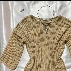 Beige Crochet Mesh Sweatshirt