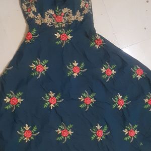 Sleeveless Party Wear Gown Peacock Colour