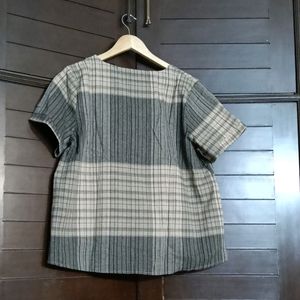 Women Beige Grey Checks Regular Fit Top