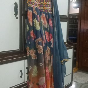 Multi Color Party Wear Gown With Dhuppatta