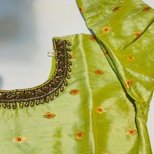 L | Lime Green Silk Kurti 3/4th Sleeves