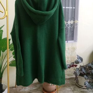 Green Hooded Winter Cardigan