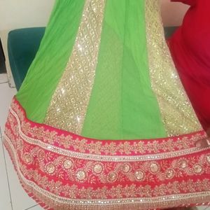 Green Lehenga With Pink Dupatta N Blouse