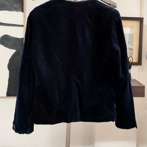 Vintage Velvet Royal Blue Round Neck Blazer