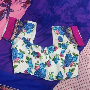 Pink White Royal Blue Festive Wear Saree