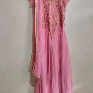 Pink Gown With Dupatta For Women