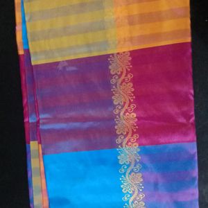 New Silk Cotton Saree -No Blouse-Multi Colour