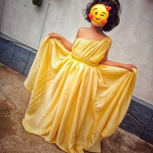 Yellow Chiffon One-Sided Maxi Gown For Girls