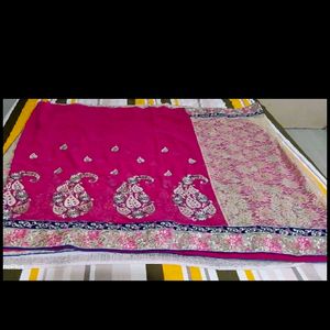 Net Chiffon Rose Pink Sari