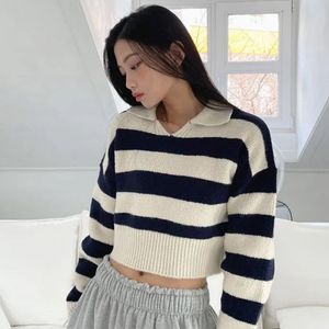 Korean Stripped Cropped Sweater