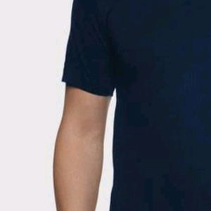 Men'S Navy Blue Round Neck Half sleeve Solid Casua