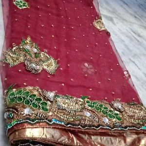 Tomato Dark Red Colour Beautiful Saree