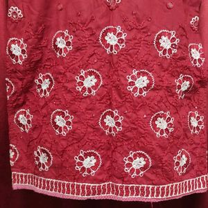 Maroon Embroidered Short Kurti