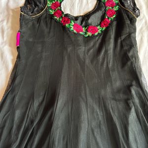 Women Black And Pink Anarkali Dress