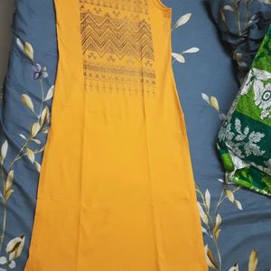 Yellow High Low Sleeveless Kurti