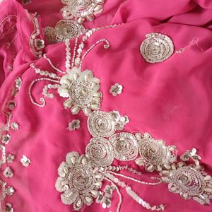 Lovely pink Pearl Work saree Georgette