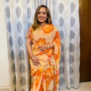 Orange Saree With Unstiched Blouse