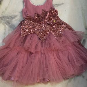 PINK SEQUIN NET HEAVY LAYERED FROCK