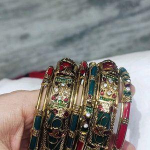 Red & Green Antique Style Metal Bangles