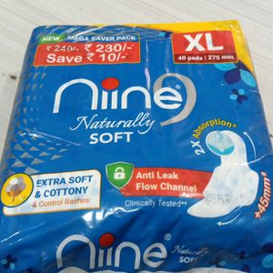 NINE EXTRA SOFT COTTONY SANITARI PAD XL, 40PIECE.