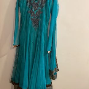 3-Piece Green A-line Dress, Dupatta Is & Leggi