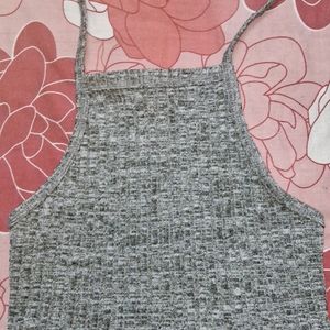 Grey Halter Neck Tie Up Top