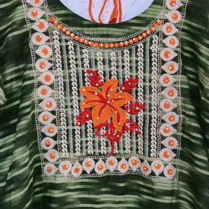 Olive Embroidery Work Kurta