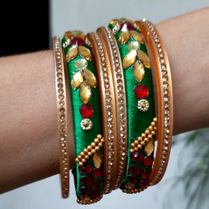 Royal Bridal Green Silk Thread Bangles Set