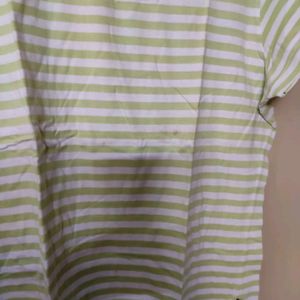 White With Green Stripes Women Tshirt