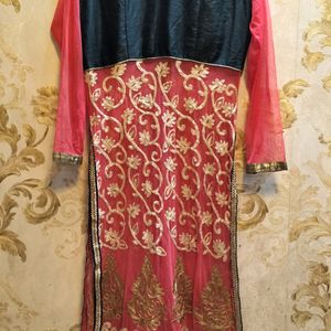 Designer Front Slit Suit With Sharara Pant And Dupatta And Inner.Size 34.