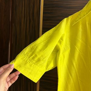 Neon Yellow Ankel Length Dress With Puff Sleeves