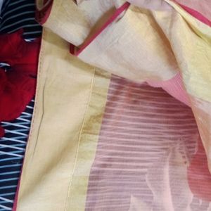 Peach Colour Saree with Broad Golden Border