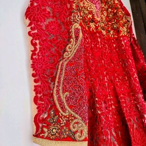 Golden Gown With Red Heavy Work Jacket