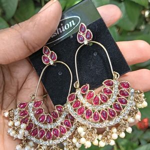 Pearl Pink Kundhan Australian Diamond And Beads Earrings