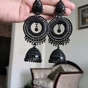 Matte Black Alloy Drop And Danglers Jhumki