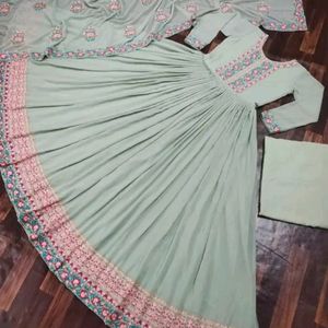 gown dupatta set pista colour