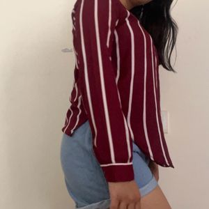 Maroon Top With White Strips