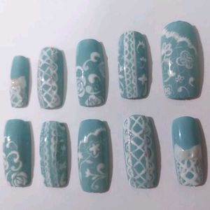 Press On Nails(Blue Lace Corset)