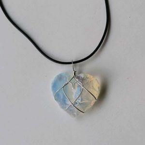 Big Heart Opalite With Black Cord Necklace