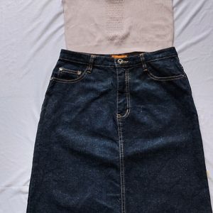 Knees Length Denim Skirt