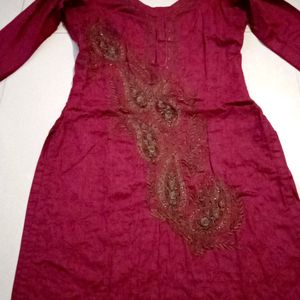 Embroidery And Sequin Work Wine Colour Kurta