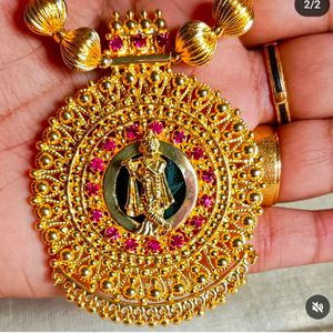 Gold Plated Midlength Chain Of Krishna Pendent