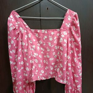 Cute Pink Puffed Sleeves Top