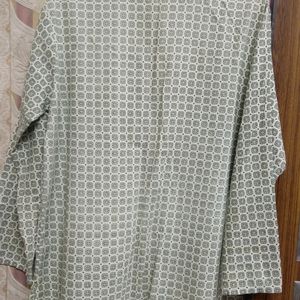 White and Black Printed Cotton Short Kurta