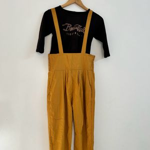 Beautiful Black And Mustard Dungree For Girl