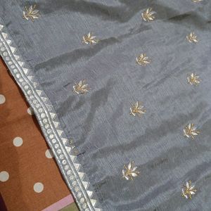 Grey Kurti With Golden Silver Embroidery