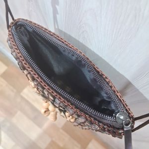 Brown Beaded Slingbag