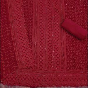 Maroon Pure Gorgette Chikankari Dress Material